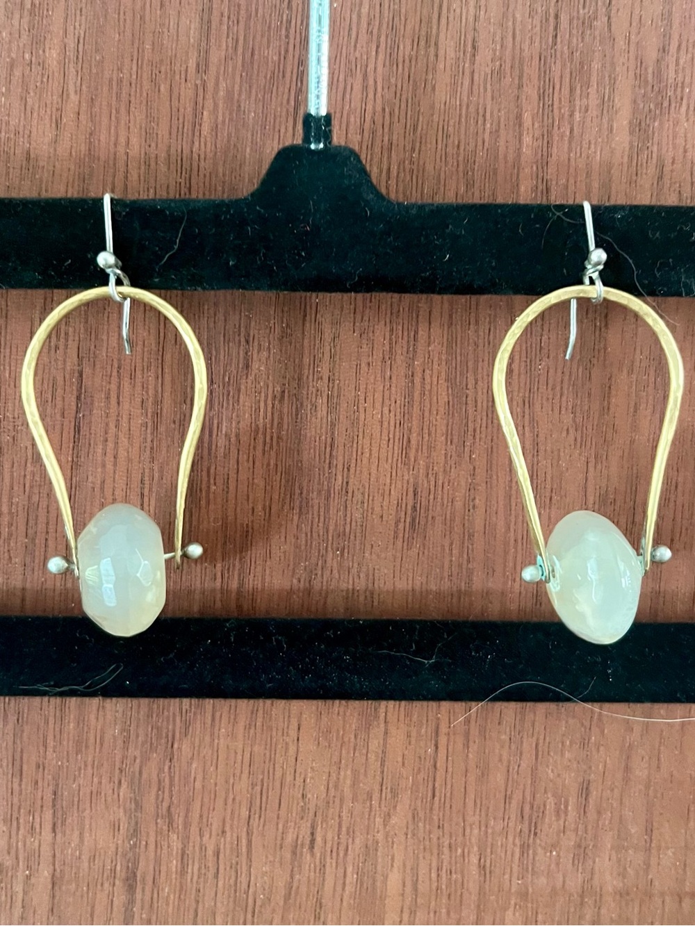 Lorrie Mason unique handcrafted Brass & Sterling Earrings with Milky Quartz